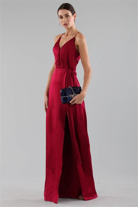 Noleggia Online Cherry Red Satin Dress By Halston Heritage By Halston
