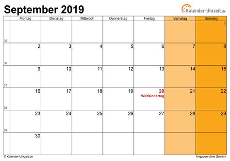 This is a printable calendar template for september 2019. September 2019 Kalender mit Feiertagen