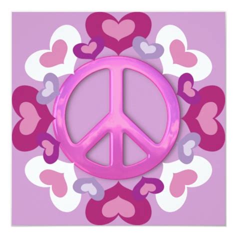 Pretty Pink Peace Sign And Hearts Invitations Zazzle
