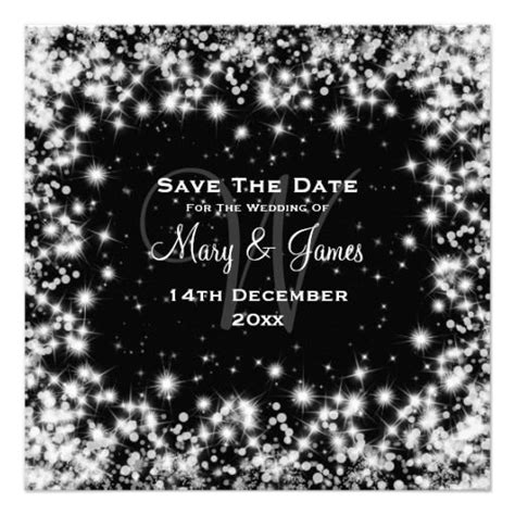 Elegant Wedding Save The Date Winter Sparkle Black