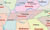 Mapa do Tennessee - EUA Destinos