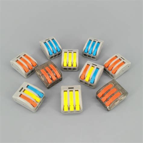 10pcs Pct 213 3 Pin Universal Compact Wire Wiring Connector Conductor Terminal Block With Lever