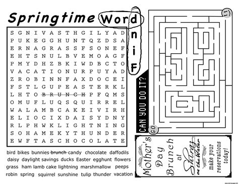 Springtime Word Find Activity Sheet Coloring Page Printable