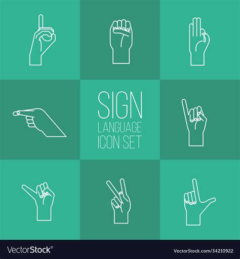 Hand Sign Language Alphabet Line Style Set Icons Vector Image