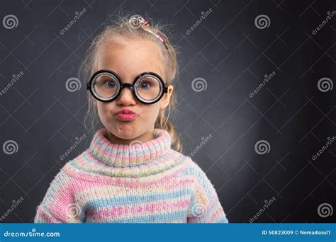Little Girl In Glasses Makes Faces Stock Image Image Of Grimace
