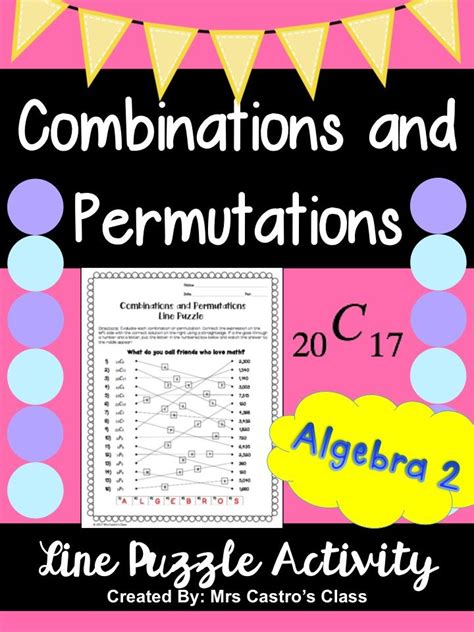 Combinations And Permutations Line Puzzle Activity Permutations And