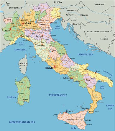 Auf der karte unten habe ich euch die aktuelle lage der risikogebiete übersichtlich dargestellt. Italien Sehr Detaillierte Bearbeitbare Politische Karte ...