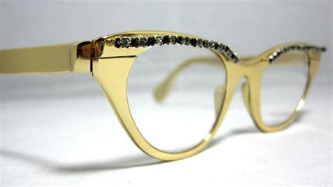 Vintage 50s Tura Eyeglass Frames Gold With Rhinestones