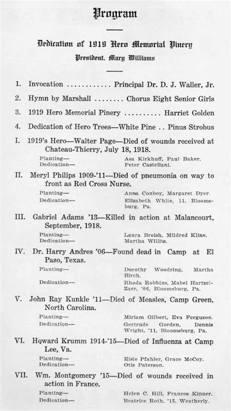 1919 Dedication Ceremony Program
