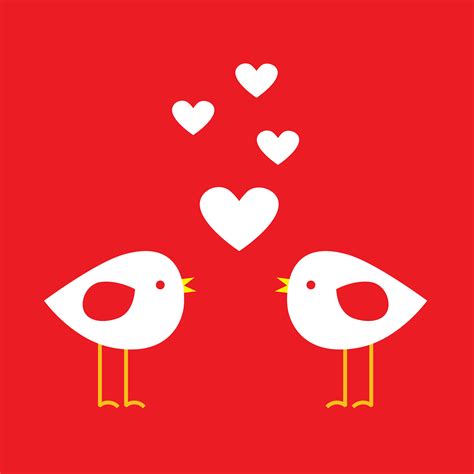 Two Cute Birds With Hearts Card For Valentine Day Vector Art At Vecteezy