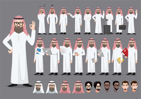 Saudi Arab Businessman Cartoon Character Set Vector Art At Vecteezy