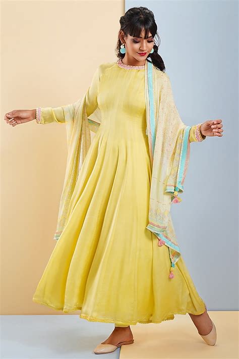 Sunshine Yellow Embellished Anarkali Set Design By Bandana Narula At