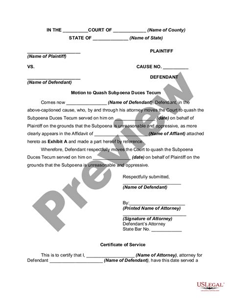 Motion To Quash Subpoena Duces Tecum New Jersey Printable Form