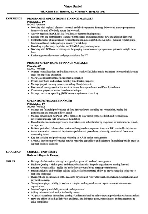 Your finance manager resume should, therefore, display your ability to produce financial reports and develop strategies and goals. Operations Finance Manager Resume Samples | Velvet Jobs