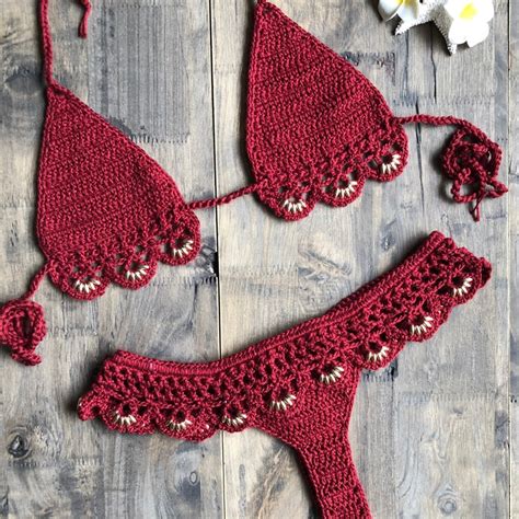Womens Crochet Micro Bikini Set High Waist Thong Halter Sexy Swimwear