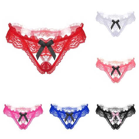 Women Lace Bowknot G String Briefs Underwear Panties Sexy Faux Pearl Thong On