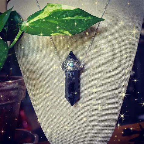 Triple Goddess Opal And Obsidian Crystal Necklace W Grate Etsy Obsidian Necklace Triple