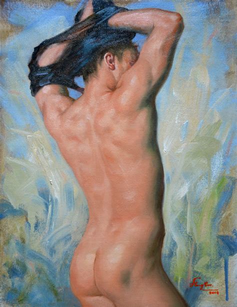 Original Oil Painting Man Art Male Nude On Linen Hongtao Huang