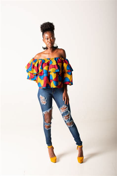 Bisa Ruffle Crop Top With Matching Head Wrap African Maxi Dresses