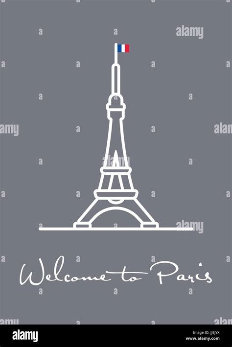 Welcome To Paris Greeting Card Vector Illustration With Eiffel Tower