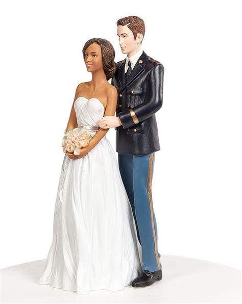 Army Military Wedding Cake Topper Interracial African American Bride