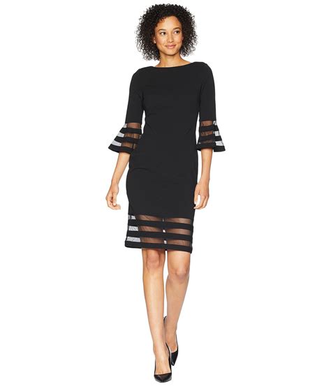Lyst Calvin Klein Bell Sleeve Dress With Illusion Cd8c19mq Black