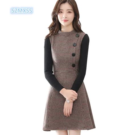 thicken 2018 autumn winter sexy mini short dresses women elegant korean bodycon plaid knitted