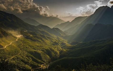 1920x1200 Nature Landscape Sun Rays Mountain Valley River Mist Clouds