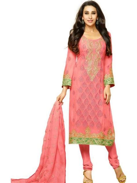 Vivacious Peach And Pink Printed Karishma Kapoor Salwar Suit Bollywood Sarees Online Bollywood