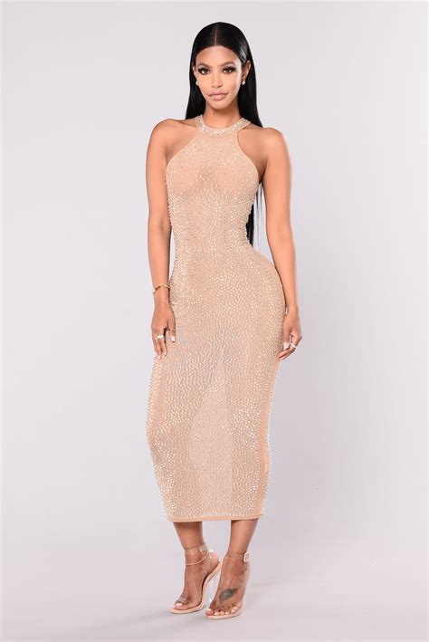 Glo Up Rhinestone Dress Nude