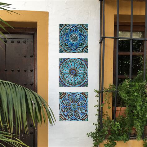 3 Beautiful Wall Hanging Ceramic Tiles 787 Ideal For Etsy Outdoor