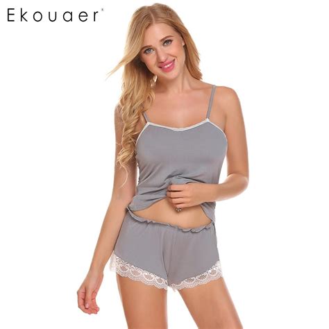 Ekouaer Women Summer Pajamas Set Lace Trimmed Spaghetti Strap Camisole