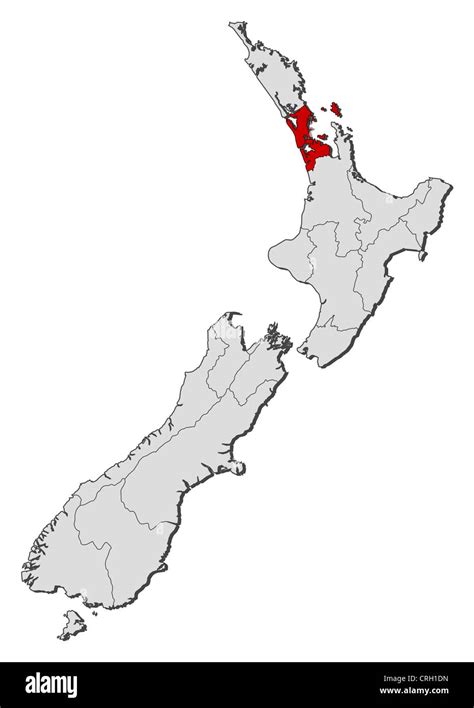 Political Map Of New Zealand With The Several Regions Where Auckland Is