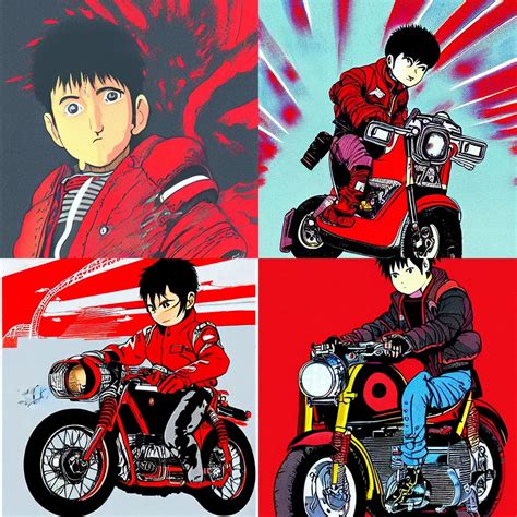 Illustration Of Kaneda From Akira On His Motorcyle By Stable Diffusion