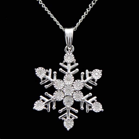 Sterling Silver And Diamond Snowflake Pendant With Chain Ebth
