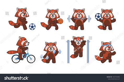 Set Red Panda Characters Doing Various Stock Vector Royalty Free