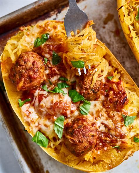 Recipe Easy Low Carb Meatball Stuffed Spaghetti Squash Kitchn