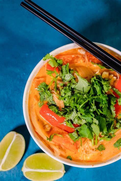 Healthy Spicy Thai Red Curry Coconut Soup With Chicken And Noodles