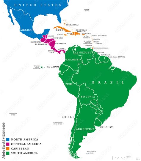 Latin America Regions Political Map The Subregions Caribbean North