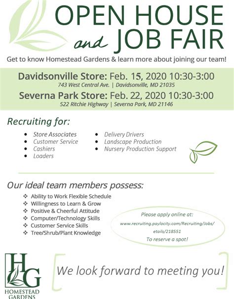 Homestead Gardens Open House And Job Fair Davidsonville Homestead