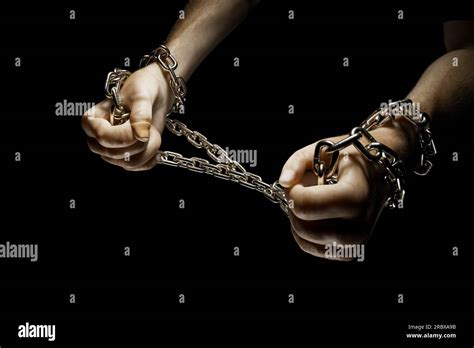 3d rendering od Hands breaking silver chains. Metal or steel chain is