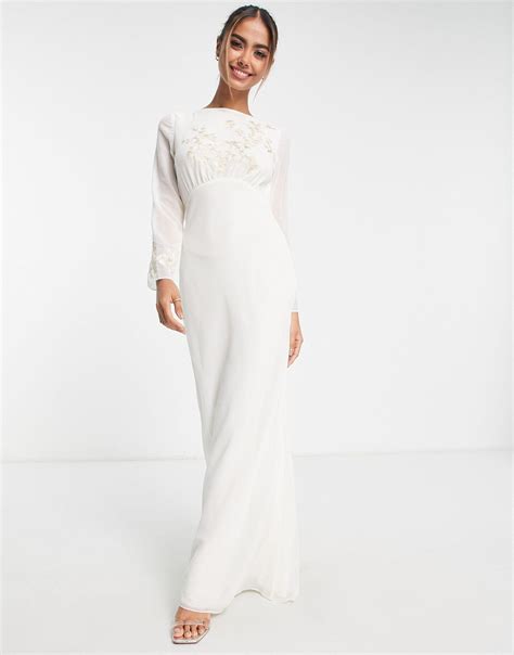 Hope And Ivy Bridal Cowl Back Embroidered Maxi Dress In White Lyst