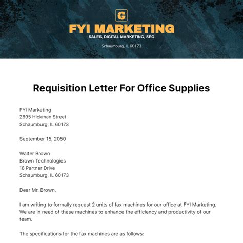 Requisition Letter For Office Supplies Template Edit Online