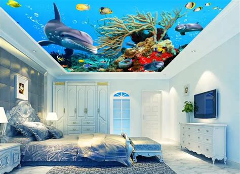 3d Ceiling Ocean World Papel De Parede Wallpaper For Walls 3 D