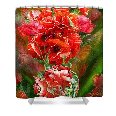 Red Poppies In Poppy Vase Shower Curtain For Sale By Carol Cavalaris In