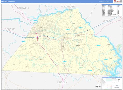Catawba County Nc Zip Code Wall Map Basic Style By Marketmaps