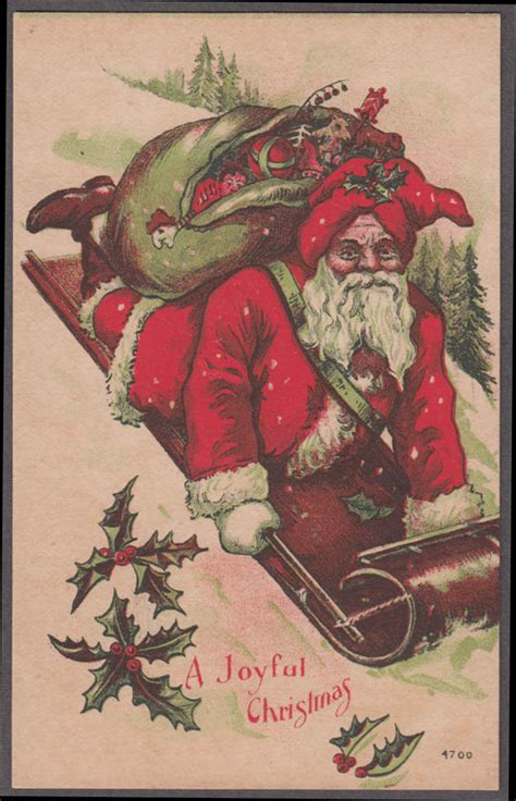 Santa Claus Christmas Postcard Ca 1910 Bellyflop On Toboggan W Pack On Back