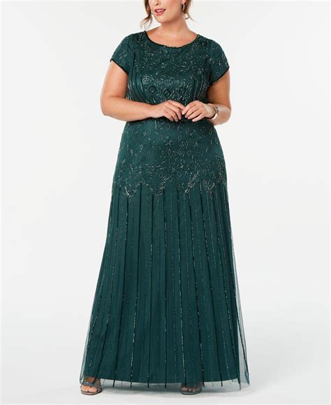 adrianna papell synthetic plus size bead illusion blouson dress in emerald green lyst