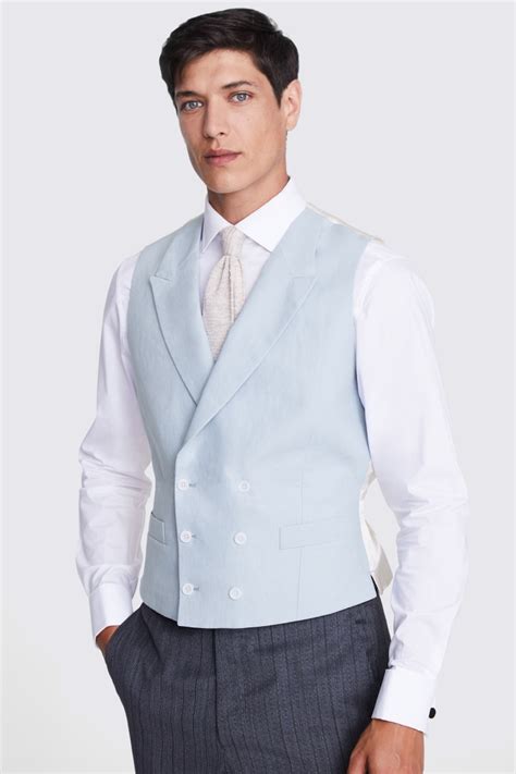 Tailored Fit Sky Linen Waistcoat Buy Online At Moss