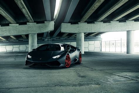 Hd Wallpaper Black Sports Car Lamborghini Front Matte Vellano